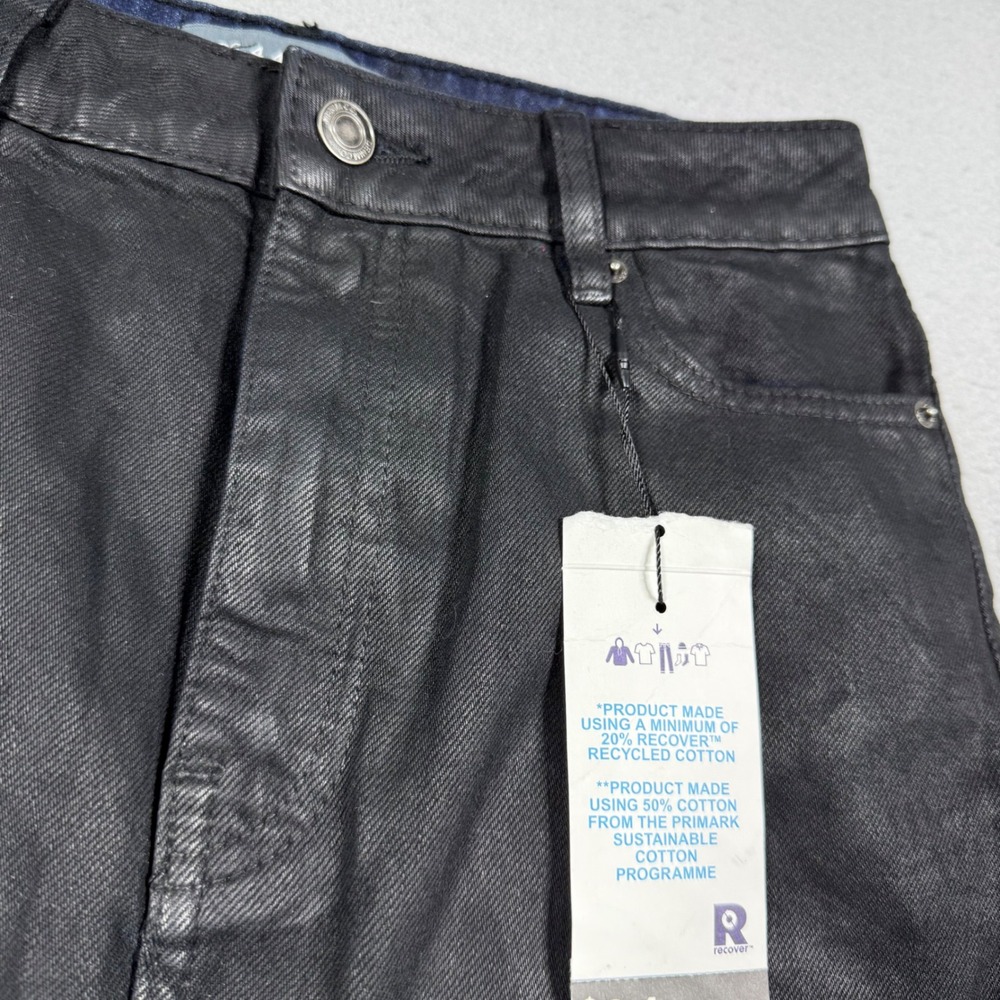 Primark Denim Co Black Coated Denim Maxi Skirt Front Slit High Waisted Womens 4